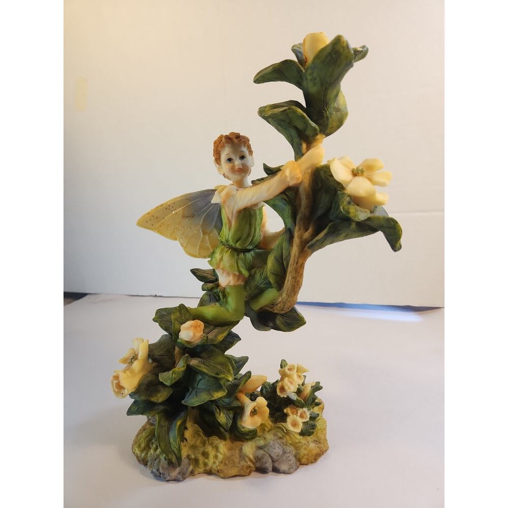 Les Alpes Fairy/Elf/pixie Figurine Sitting On Flower Branch 12" Resin